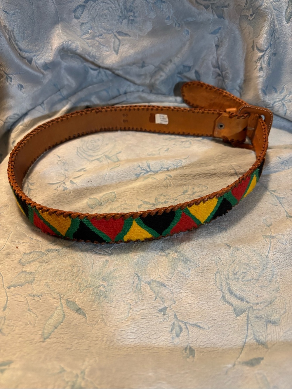 Handwoven Multicolor Leather Belt - Red, Green, Yellow, Black
